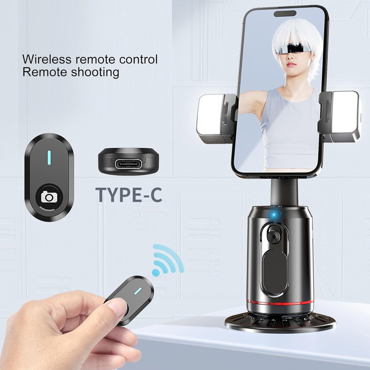 Tosuny Stabilisateur de cardan de suivi automatique du visage Al trépied de caméra Selfie Stick support de prise de vue pour téléphone support de téléphone rotatif à 360
